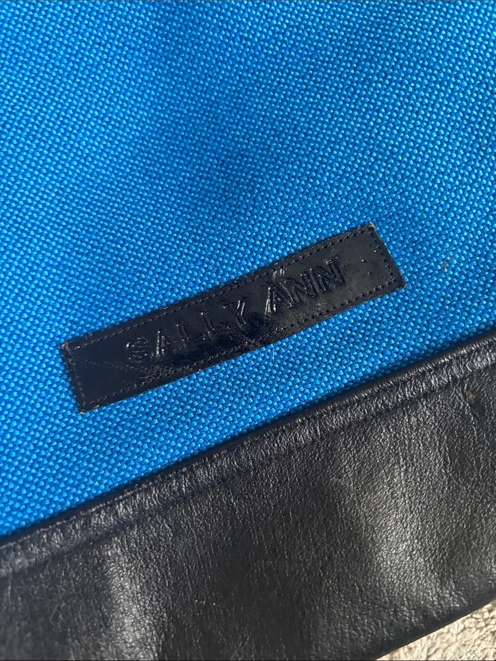 Blue Canvas Messenger Bag with Black Leather Trim
